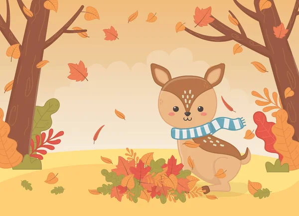 Roztomilý zvíře podzim sezóna plochý design — Stockový vektor
