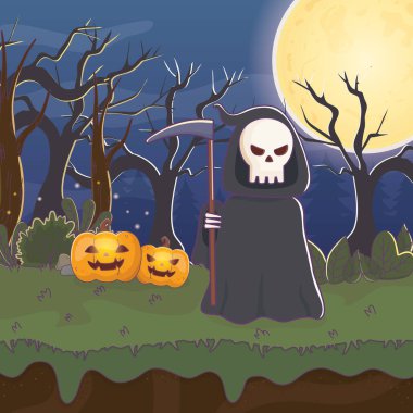 İskelet ölüm ve balkabakları Cadılar Bayramı