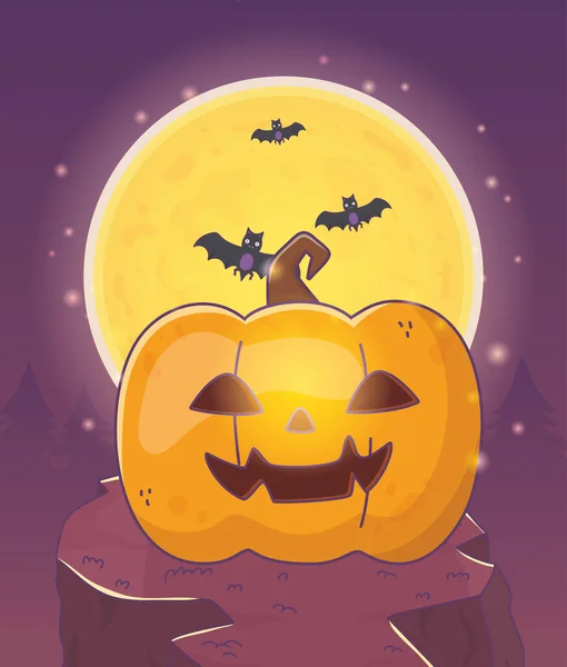 Lua abóbora lanterna morcegos halloween — Vetor de Stock