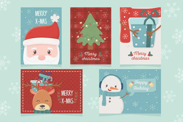 Kartenset Feier frohe Weihnachten — Stockvektor