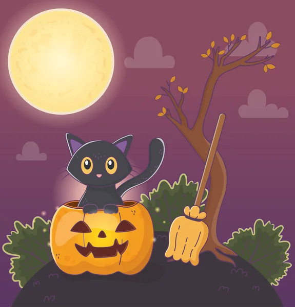 Lindo gato calabaza y cuarto de baño halloween — Archivo Imágenes Vectoriales