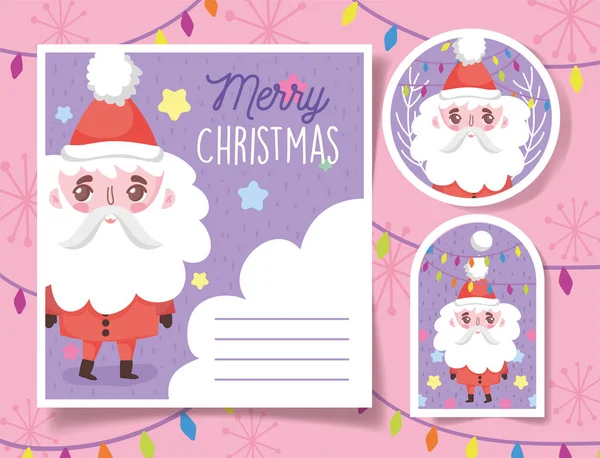 Carino santa claus felice Natale tag — Vettoriale Stock