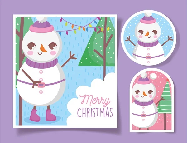 Jolie bonhomme de neige jolie étiquette de Noël — Image vectorielle