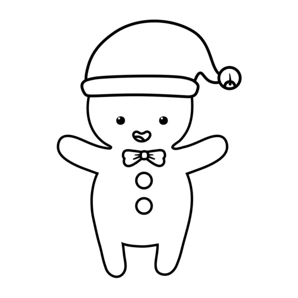 Gingerbread man with hat decoration merry christmas line style — Stock Vector