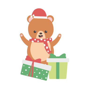 Hediyeli sevimli ayı atkısı ve şapkası olan Mutlu Noeller