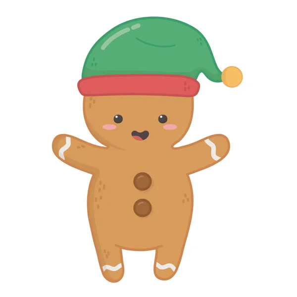 Gingerbread man with green hat decoration merry christmas — стоковый вектор