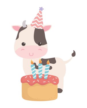 Mutlu Doğum günü simgesi tasarımı ile Cow karikatür