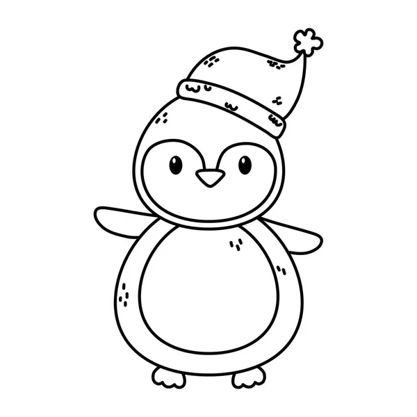 Пингвин со шляпой весело празднует Новый год — стоковый вектор