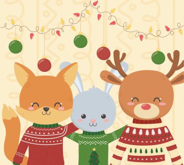 Şirin tilki tavşan ve geyik Noel çirkin süveter partisi