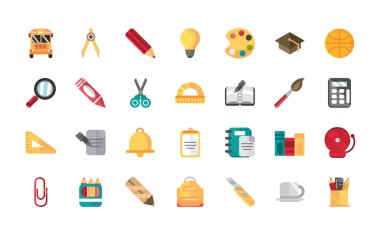 school and education supplies icons set