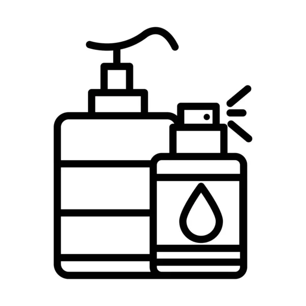 Індивідуальна гігієна рук, пляшка гелю для дезінфікування, запобігання захворювань та значок лінії охорони здоров'я — стоковий вектор