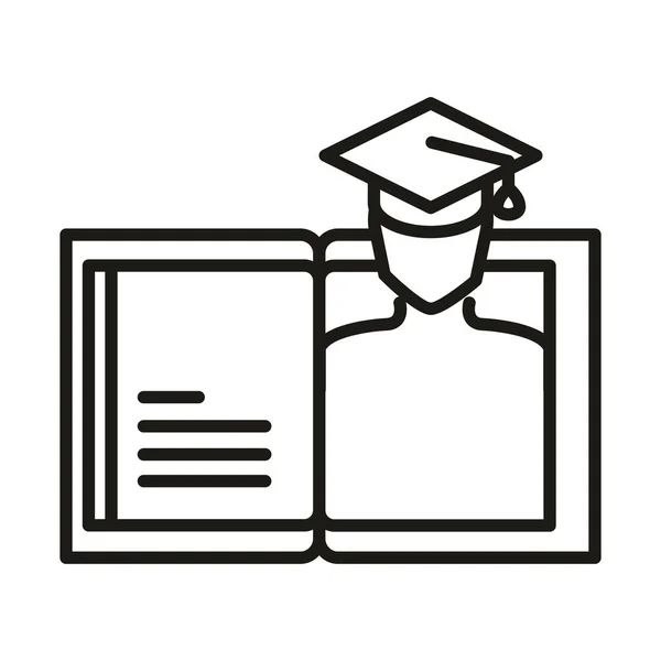 Livre étudiant diplôme chapeau éducation en ligne et développement elearning ligne style icône — Image vectorielle