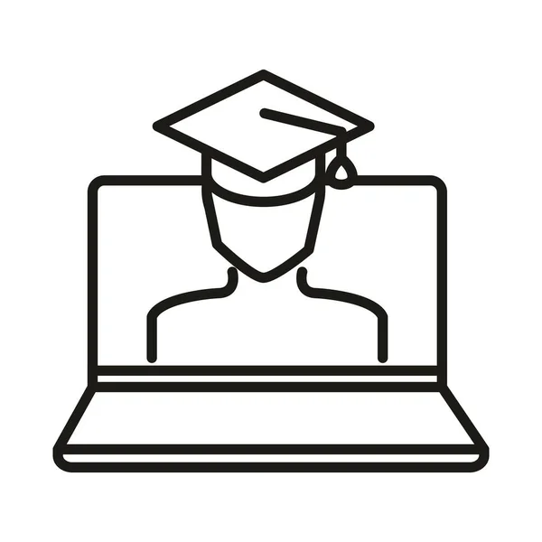 Portable étudiant diplôme chapeau éducation en ligne et développement elearning ligne style icône — Image vectorielle