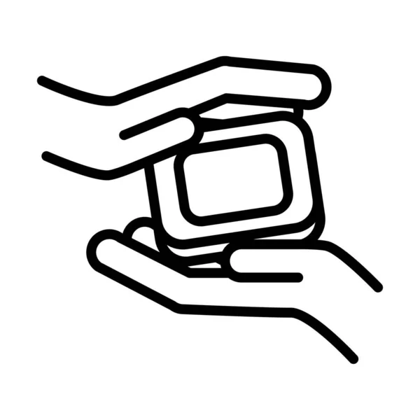 Higiene personal de las manos, frotar las manos con jabón, prevención de enfermedades y línea de cuidado de la salud icono de estilo — Vector de stock