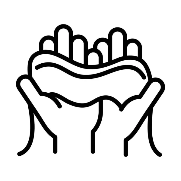 Hygiène personnelle des mains, les mains avec serviette, la prévention des maladies et des soins de santé icône de style ligne — Image vectorielle