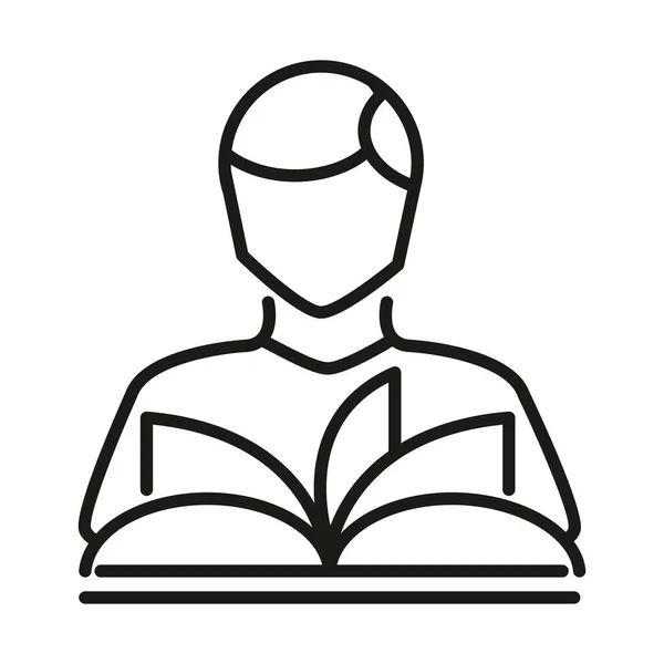Avatar het lezen van een boek online onderwijs en ontwikkeling elearning lijn stijl pictogram — Stockvector