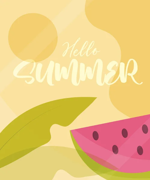 Hello sommar banner, tropiska vattenmelon frukt säsong semester resor koncept — Stock vektor