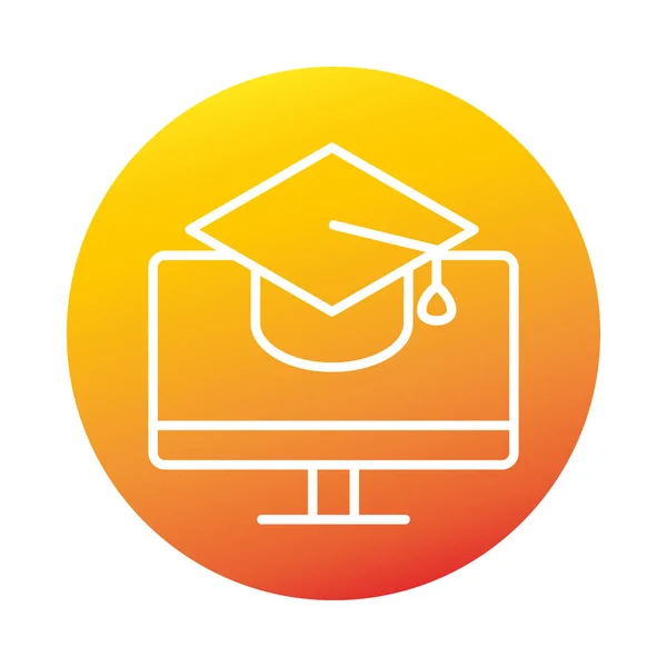 Examen hatt och dator online utbildning och utveckling elärande lutning stil ikon — Stock vektor