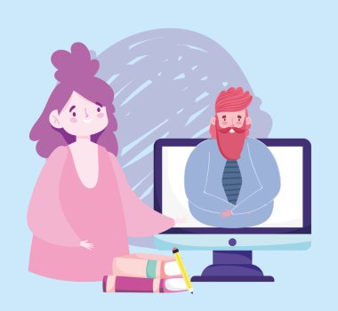 Video bilgisayar sınıfında online eğitim öğrencisi ve öğretmen