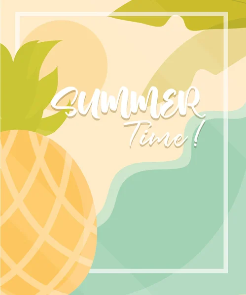 Hallo Sommer Banner, Obst Ananas Strand Saison Ferien Reisekonzept — Stockvektor