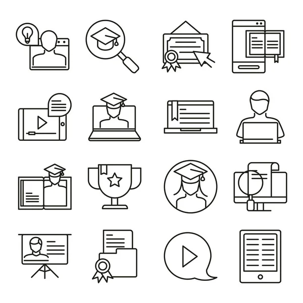 Elearning online education and development class set line style icon — Stock Vector