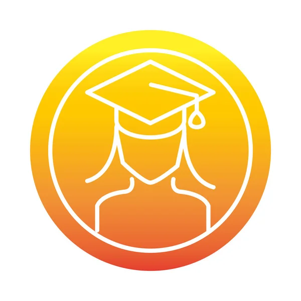 Female student with graduation hat online education and development elearning gradient style icon — Stock Vector