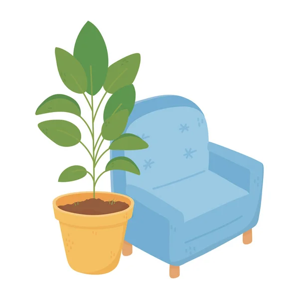Sweet Home Sessel und Topfpflanzendekoration isoliertes Design — Stockvektor