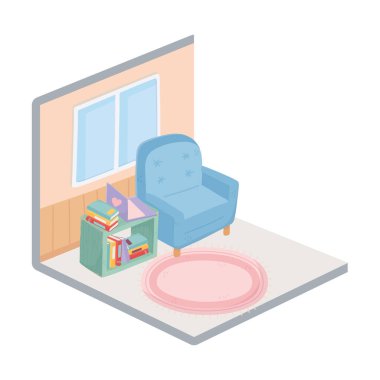 Güzel ev koltuğu halısı mobilya odasındaki pencere kitapları