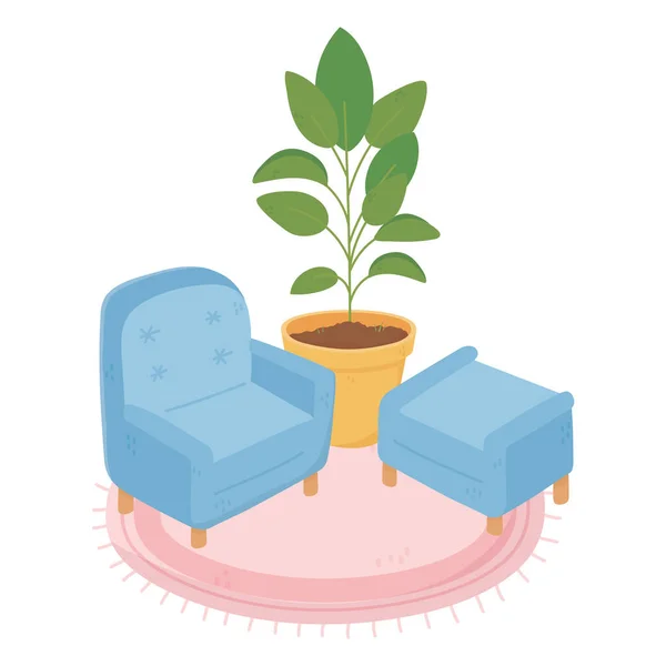 Солодке домашнє крісло підніжжя горщика для рослин прикраса килима ізольований дизайн — стоковий вектор