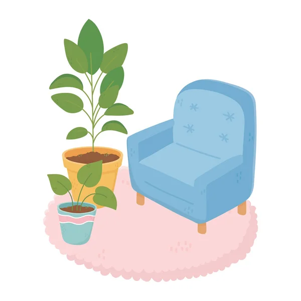 香甜的家庭扶手椅，盆栽 — 图库矢量图片