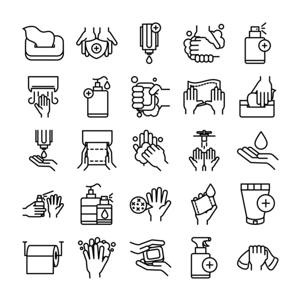Higiene personal de las manos, prevención de enfermedades y línea de cuidado de la salud icono de estilo — Archivo Imágenes Vectoriales