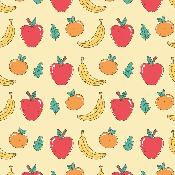 Здоровое питание диета органические свежие фрукты апельсиновое яблоко и бананы фон — стоковый вектор