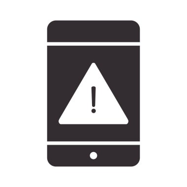 Uyarı simgesi, akıllı telefon uyarı işareti, dikkat tehlike ünlem işareti siluet tarzı tasarım