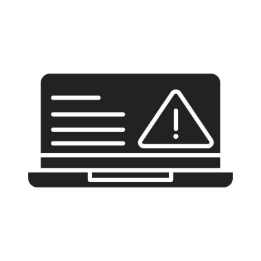 Siber güvenlik ve bilgi veya ağ koruma dizüstü bilgisayarı uyarı siluet biçimi simgesi