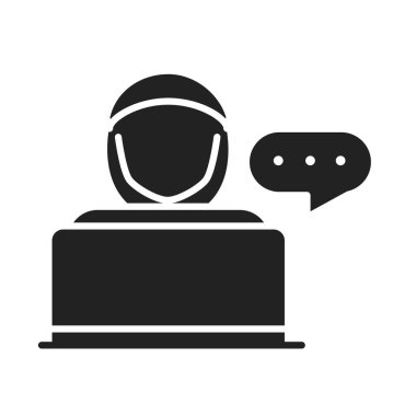 laptop siluet biçimi simgesi olan siber güvenlik ve bilgi veya ağ koruma hacker 'ı