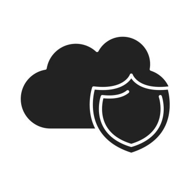 siber güvenlik ve bilgi ya da ağ koruması kalkan siluet biçimi simgesi hesaplama bulutu