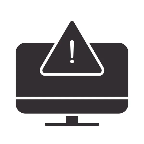 Icono de alerta, símbolo de error de advertencia de la computadora, atención peligro exclamación signo precaución silueta estilo diseño — Vector de stock