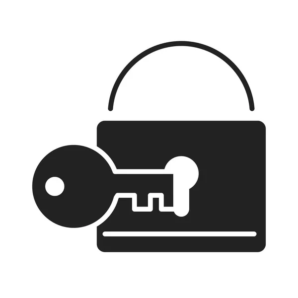 Cyber sécurité et information ou icône de style silhouette clé cadenas de protection réseau — Image vectorielle