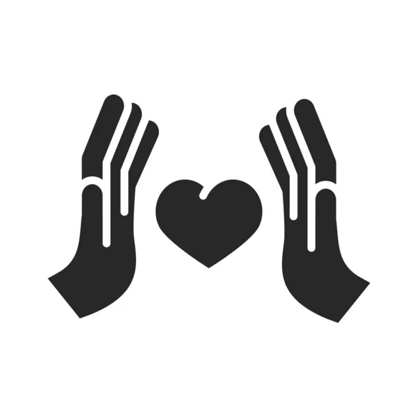 Donativo caridad voluntario ayuda protección social manos corazón silueta estilo icono — Archivo Imágenes Vectoriales