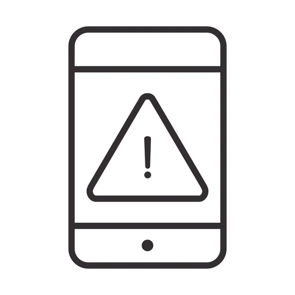 Icono de alerta, señal de advertencia de teléfono inteligente, atención peligro exclamación signo de precaución, diseño de estilo de línea — Vector de stock