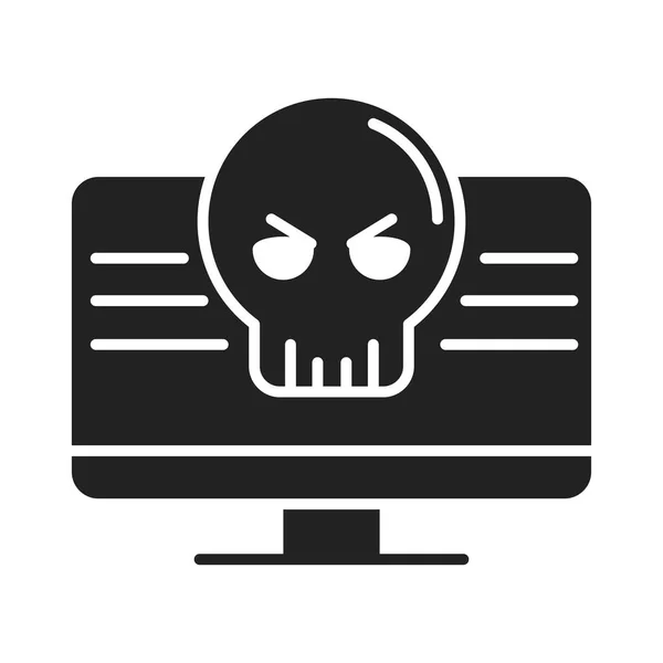 Seguridad cibernética y protección de la información o de la red icono de estilo de silueta problema de peligro informático — Vector de stock