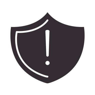 Uyarı simgesi, kalkan koruma uyarı işareti, dikkat tehlike ünlem işareti siluet tarzı tasarım