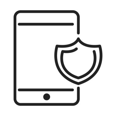 Siber güvenlik ve bilgi ya da ağ koruması akıllı telefon kalkan erişim çizgisi simgesi