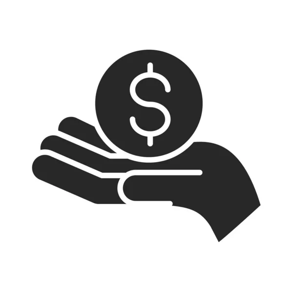 Darowizna dobroczynność wolontariusz pomoc społeczna strony dając pieniądze monety sylwetka styl ikona — Wektor stockowy