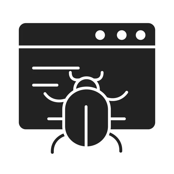 Ciberseguridad e información o protección de la red sitio web virus infección silueta estilo icono — Vector de stock