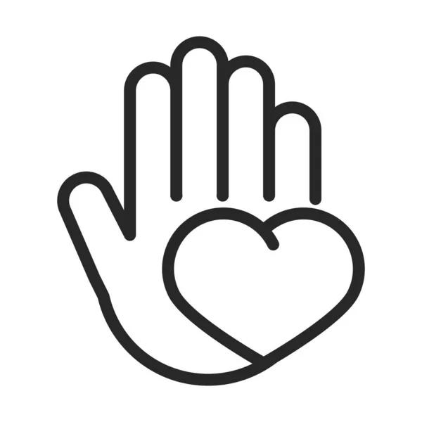 Don charité bénévolat aider main sociale avec coeur amour ligne style icône — Image vectorielle