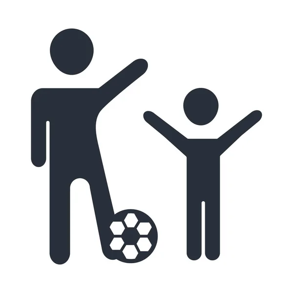 Happy father and son playing with soccer ball, family day, icon in silhouette style — Stock Vector