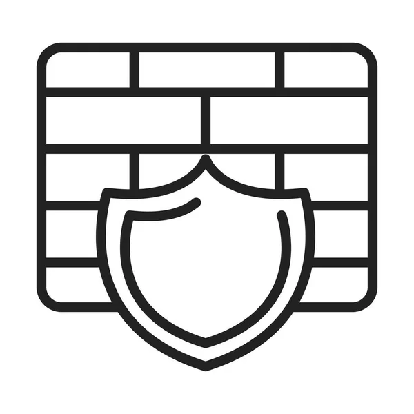 Seguridad cibernética e información o protección de red cortafuegos escudo línea estilo icono — Archivo Imágenes Vectoriales