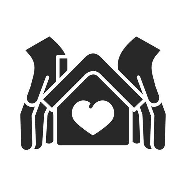 Donation charity volunteer help social hands protection house love silhouette style icon — Stock Vector