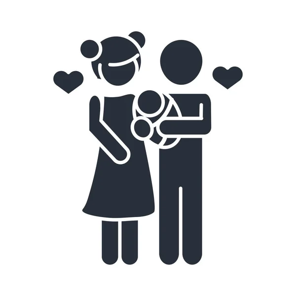 Mère et père avec bébé dans les mains jour de la famille, icône dans le style silhouette — Image vectorielle